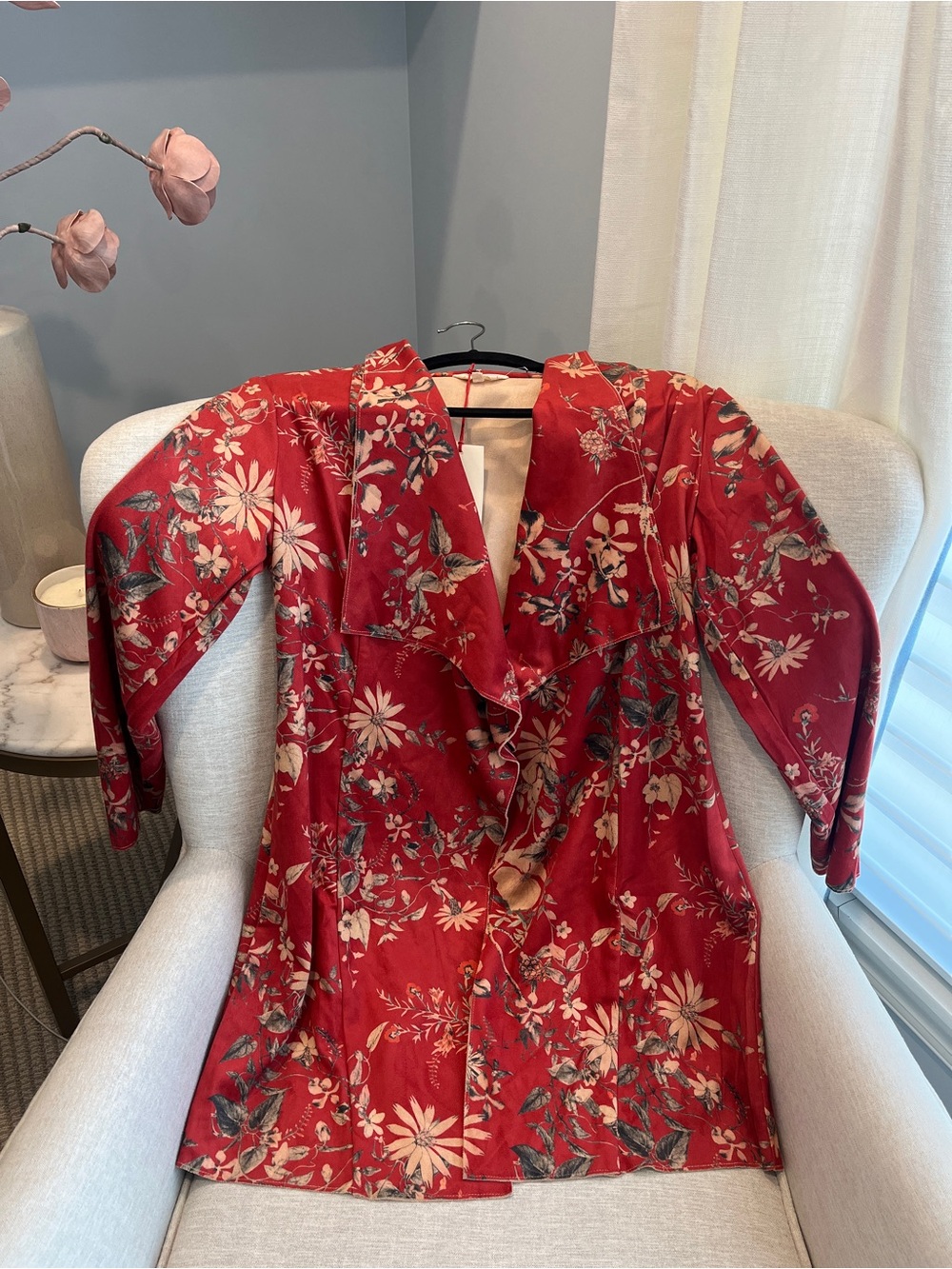 NWT Solitaire Floral Faux Suede Open Front Duster Jacket Size M